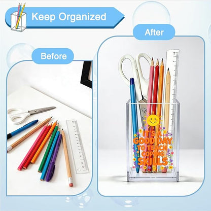 It's A Good Day To Teach Coping Skills Acrylic Pen Holder, Smiley Sun Floral Desk Pencil Cup Organizer, Mental Health Gifts for Women School Counselor Teacher Social Worker Behavior Therapist