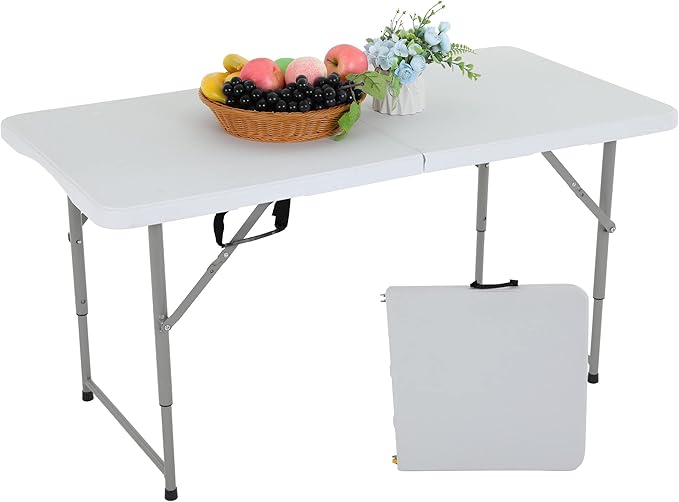 FDW 4FT Folding Table Half Portable Foldable Table Picnic Table for Office Home Camping Party (White, 4 FT)