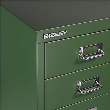 Bisley 6-Drawer Steel MultiDrawer Cabinet - Olive Green | Chrome Pull Handles with Label Holders, Powder-Coated Steel, Removable Drawers, Fits Under Most Desks, Labels Included