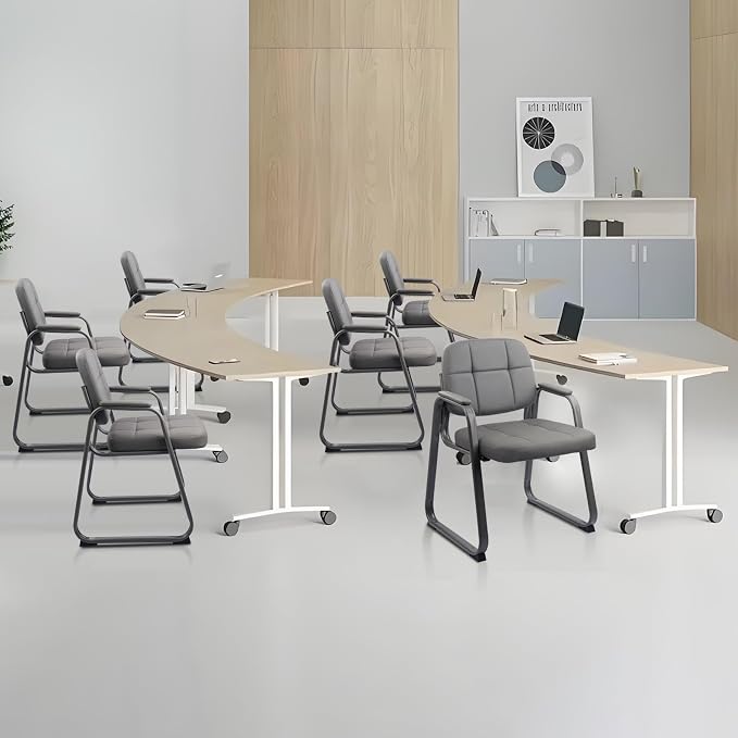 CLATINA Waiting Room Chairs with Padded Arms Leather Guest Chair no Wheels for Office Reception and Conference Desk with Sled Base Grey, 6PK