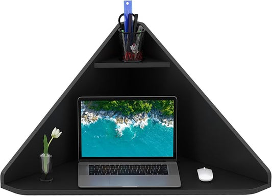 Giantex Corner Floating Desk, Wall Mounted Computer Desk with Storage Shelf, Space-Saving Writing Desk, Triangle Laptop Desk for Living Room, Study, Bedroom, Home Office & Small Spaces (Black)