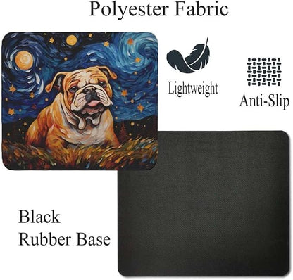 Starry Night Bulldog Mouse Pad for Computer Laptop Home Office Gaming Working Desk Desktop Accessories Non-Slip Rubber Mouse Pad for Dog Lovers