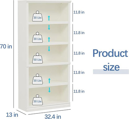 blini White Bookshelf and Bookcase Double Wide Large Bookshelves Wooden 5 Tier Tall Bookshelf with Storage Cabinets for Living Room, Home Office, Library (White, 5-Shelf)
