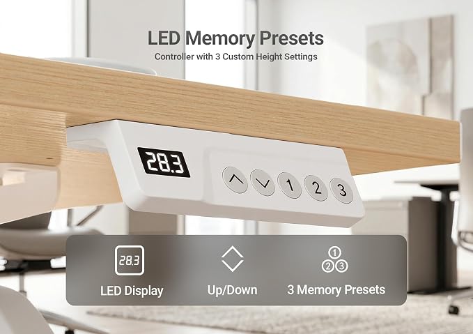 YDN Electric Standing Desk Adjustable Height, 40 x 24 Inches Sit Stand up Desk with Memory Presets & Cable Management, Home Office Desk for Office & Computer Workstation, White Frame/Nature Top