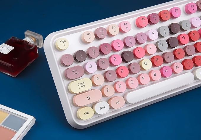 Colorful Wireless Keyboard and Mouse Combo, Typewriter Style Bubble Keyboard with Round Keys, 2.4GHz Cute Aesthetic Full Size Keyboard with Number Pad for PC Laptop Desktop
