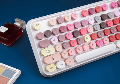 Colorful Wireless Keyboard and Mouse Combo, Typewriter Style Bubble Keyboard with Round Keys, 2.4GHz Cute Aesthetic Full Size Keyboard with Number Pad for PC Laptop Desktop