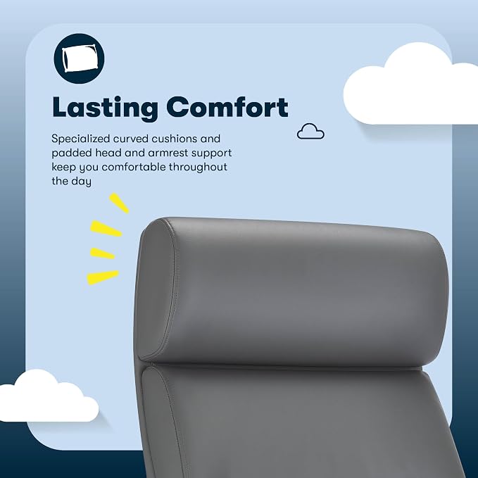 Serta Comfort Executive Big & Tall Office Chair, Ergonomic High-Back Computer DeskChair, Semi Plush Cushion Seat, Soft Padded Armrests, SertaQuality Foam, Metal Swivel Base, Bonded Leather, Gray