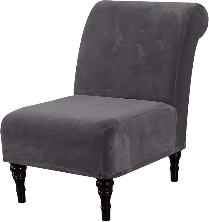 H.VERSAILTEX Armless Accent Chair Covers Thick Velvet Armless Chair Slipcovers High Stretch Chair Covers for Living Room Hotel Machine Washable Furniture Protector with Elastic Bottom, Grey