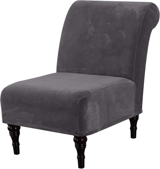 H.VERSAILTEX Armless Accent Chair Covers Thick Velvet Armless Chair Slipcovers High Stretch Chair Covers for Living Room Hotel Machine Washable Furniture Protector with Elastic Bottom, Grey