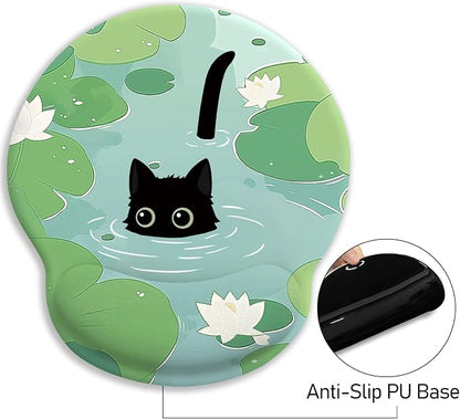 Blusabaca Mouse Pad with Wrist Rest, Cat Lotus Leaf Ergonomic Mouse Pads Wrist Support for Desk, Cute Gaming Mousepad Wireless Mouse Laptop Computer Work Home Desk Accessories Office Supplies Decor