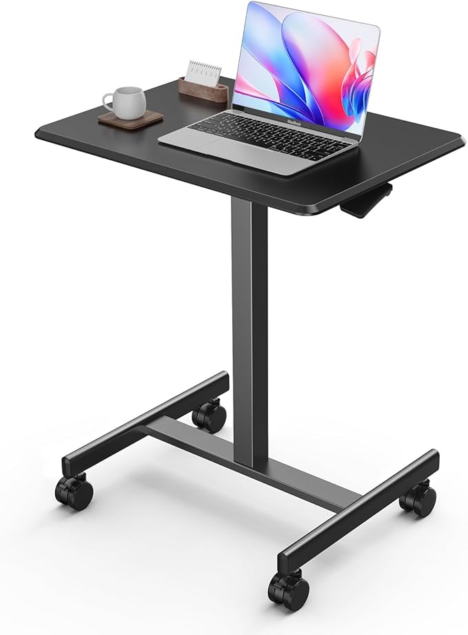 DUMOS Mobile Rolling Desk with Wheels Adjustable Height Small Standing Desks Portable Laptop PC Table Computer Workstation for Home Office Small Space Black