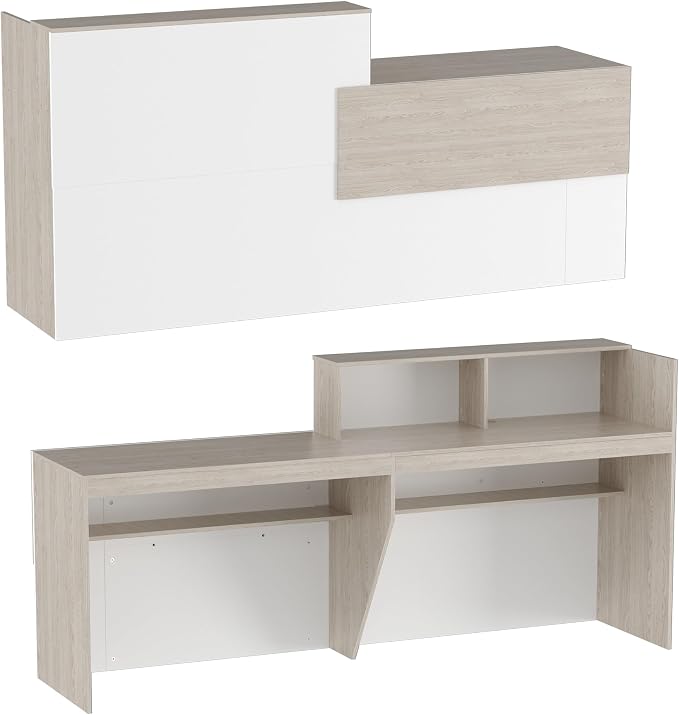 85.8 inches Reception Desk with Counter Modern Front Table Checkout Counter Table Retail Counter for Reception Room,Salon,Office,Store,Shop,Clinic,Lobbies,Retail,Home,White