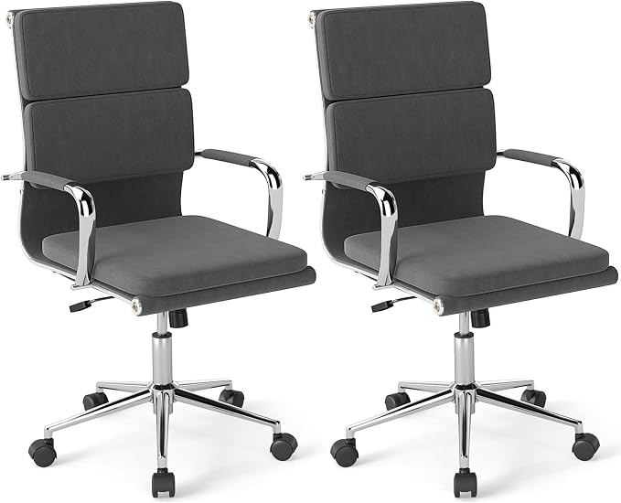 COSTWAY Ergonomic Office Chair, High Back Desk Chairs with Armrests, Comfy Lumbar Support, Rocking Function, Swivel Executive Computer Chair for Home Office, Grey (2)