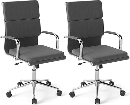 COSTWAY Ergonomic Office Chair, High Back Desk Chairs with Armrests, Comfy Lumbar Support, Rocking Function, Swivel Executive Computer Chair for Home Office, Grey (2)