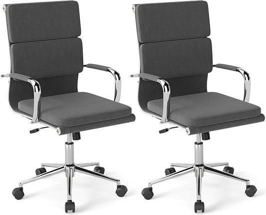 COSTWAY Ergonomic Office Chair, High Back Desk Chairs with Armrests, Comfy Lumbar Support, Rocking Function, Swivel Executive Computer Chair for Home Office, Grey (2)