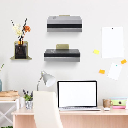 Jetec 6 Pack Invisible Floating Bookshelf Wall Mounted Floating Bookshelves Heavy Duty Book Organizers Hidden Book Shelf Metal Shelves Holder for Books Bedroom Living Room Home Office (Gold)