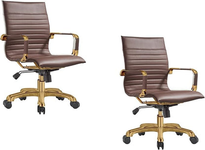 LeisureMod Harris Modern Ergonomic Executive Office Chair, High-Back Leather Conference Desk Chair with Adjustable Height, Tilt Control, 360° Swivel & Gold Frame for Home Office