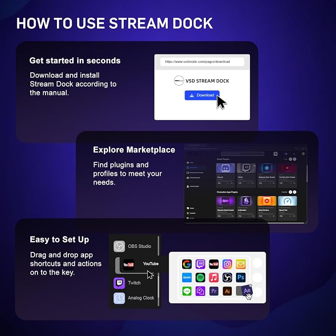 Stream Controller Deck for PC Work and Live Streamers,Macro Pad for Video and Image Editing,World's First-Ever Transparent Magnetic Stream Dock(White)