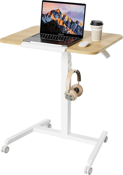 ETHU Tiltable Mobile Standing Desk, Rolling Podium Stand with Magnetic Hook, 90° Tilting Tabletop, Height Adjustable Sit Stand Desk for Home, Office and Classroom, Oak