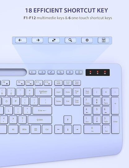 SABLUTE Wireless Keyboard and Mouse, Wrist Rest, Phone Holder, Batteries Included, 2.4G Lag-Free Ergonomic Keyboards Mouse Combo, KM23D Silent Keyboards Set for Computer, Laptop, PC, Windows, Purple