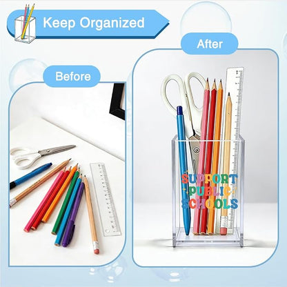 Support Public Schools Acrylic Organizer Pencil Pen Holder, Pro Teacher Supporter Makeup Brush Storage Organizer, Education For All Desk Accessories Holder for Women Teacher Principal Student