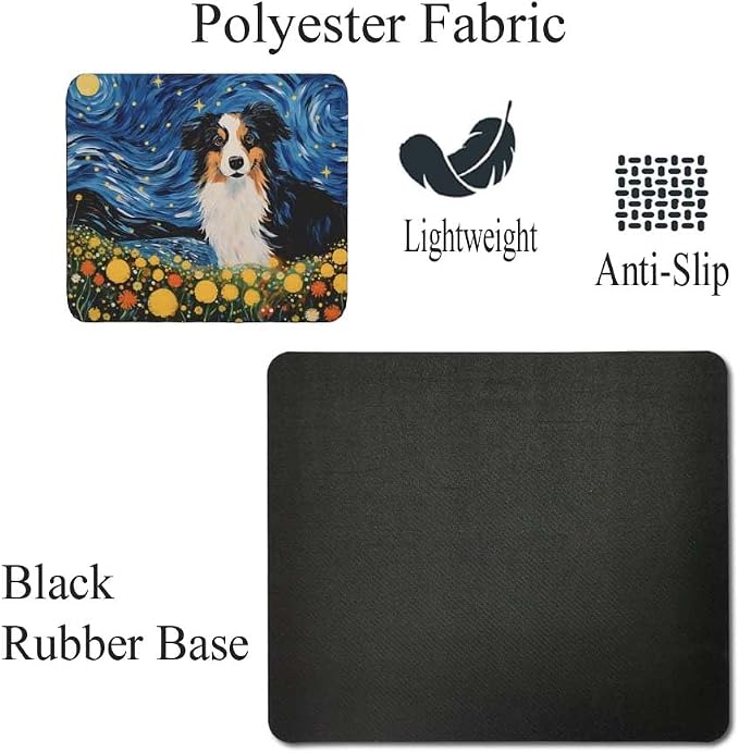 Tubbie Prints Starry Night Australian Shepherd Dog Mouse Pad for Computer Laptop Home Office Gaming Working Desk Desktop Accessories Non-Slip Rubber Mouse Pad for Dog Lovers (Australian Shepherd)