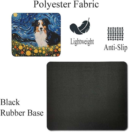 Tubbie Prints Starry Night Australian Shepherd Dog Mouse Pad for Computer Laptop Home Office Gaming Working Desk Desktop Accessories Non-Slip Rubber Mouse Pad for Dog Lovers (Australian Shepherd)