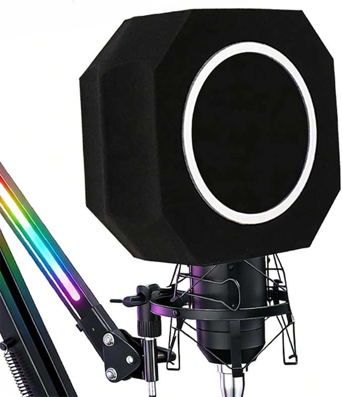 Mic Isolation Shield with Pop Filter for Recording | Reduces Echo and Room Reflections; Fits 40-60mm Condenser Mics; for Podcasting,Streaming,Singing and Coiceovers