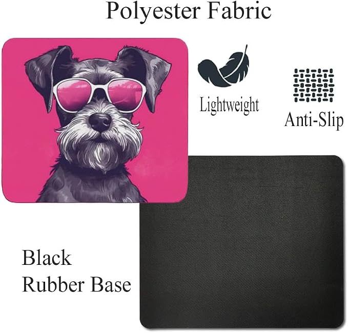 Pink Mousepad Glamour Dog Miniature Schnauzer Mouse Pad for Home Office Gaming Working Desk Computer Desktop Accessories Non-Slip Rubber Mousepad for Dog Lovers