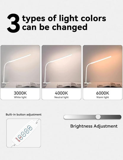 2 Pack LED Desk Lamp with Clamp, Desk Lamps for Home Office Three Colors Dimming, Computer Desk Monitor Light Bar Curved, Clip on Reading Accessories Lighting, Work from Home Essentials