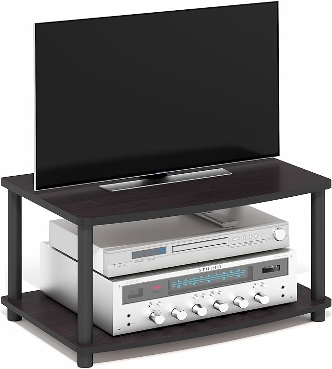 Furinno Turn-N-Tube Printer Stand with Storage, 2-Tier Printer Table, Under Desk Printer Stand, Toolless Assembly, for CPU, Office Supplies, Home Office, Dark Walnut