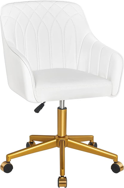 VECELO Modern PU Swivel Home Office Desk Chair with Back & Rolling Wheels, Adjustable Seat Height for Girls Women Bed Room Vanity Makeup/Task/Computer Work, White