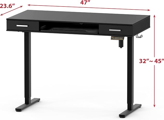 SHW 48-Inch Electric Height Adjustable Desk with Keyboard Tray and 2 Drawers, Black