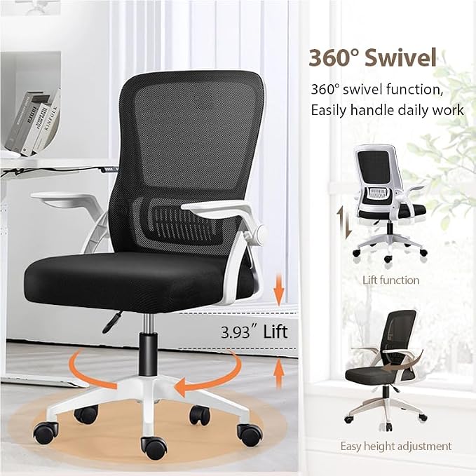 Office Chair, Ergonomic Desk Chair Breathable Mesh Chair Swivel Chair with Flip-Up Arms and Lumbar Support Computer Chair for Home Office