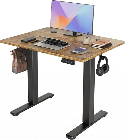 Claiks Electric Standing Desk 35 x 20 Inches, Compact Adjustable Height Motorized Sit Stand Desk with 3 Memory Presets & Cable Management, Space-Saving Computer Workstation for Bedroom, Rustic Brown
