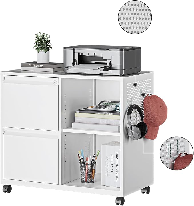 Storage Filing Cabinets Office Drawers White Rolling File Cabinet Printer Stand Lateral Mobile Under Desk Organizer Lateral Filing Cabinet with Wheels Adjustable Shelves Printer Table for Home Office