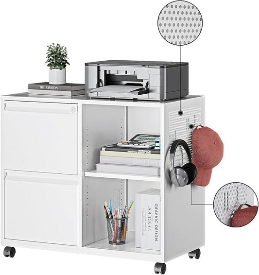 Storage Filing Cabinets Office Drawers White Rolling File Cabinet Printer Stand Lateral Mobile Under Desk Organizer Lateral Filing Cabinet with Wheels Adjustable Shelves Printer Table for Home Office