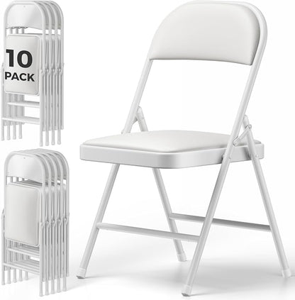 10 Pack Folding Chairs, PU Leather Folding Dining Chairs with Padded Cushion Seat & Back, Indoor Outdoor Folding Chair Set for Home Office, Parties, Events, Wedding, Extra Guest Seating