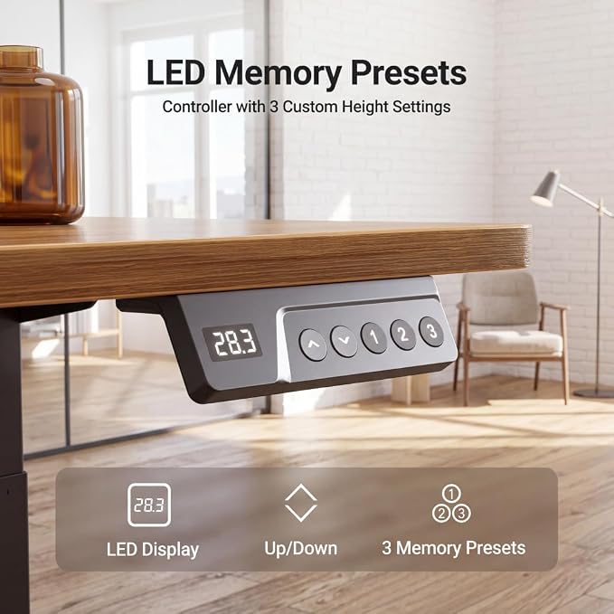 Claiks Electric Standing Desk, 35 x 20 Inch Small Height Adjustable Sit Stand Desk for Home Office, Computer Desk with Memory Presets, Cable Management&Headphone Hooks, 156 lbs Capacity, Rustic Brown