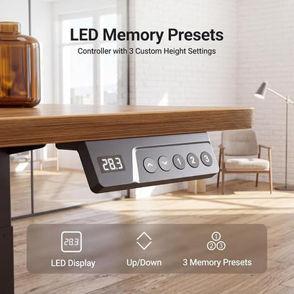 Claiks Electric Standing Desk, 35 x 20 Inch Small Height Adjustable Sit Stand Desk for Home Office, Computer Desk with Memory Presets, Cable Management&Headphone Hooks, 156 lbs Capacity, Rustic Brown