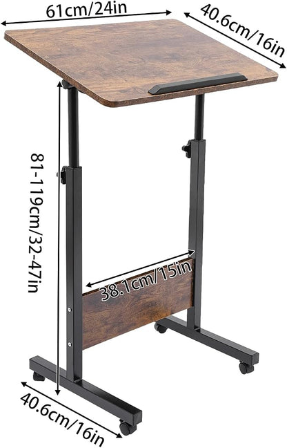 Small Mobile Standing Desk, 24" L×16" W Mobile Office Table, Rolling Laptop Table with 180° Flip, 32-47in Adjustable Height Desk for Small Spaces Home Offices