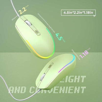 seenda Wired Mouse - USB Computer Mice Wired with RGB Backlit Optical LED Mouse with Attached USB Cord for Laptops Notebooks Chromebook - Green