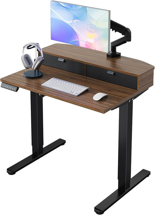 HUANUO 32 x 21 Standing Desk with 2 Drawers, C-Clamp Compatible, Walnut