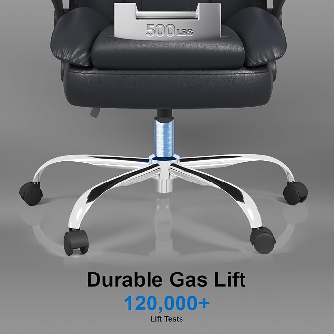 Office Chair, Home Desk Chair, Ergonomic Computer Chair with Lumbar Support, Executive Leather Chair with Flip-Up Armrests, Big and Tall Swivel Rolling Chair, PU Leather, Black