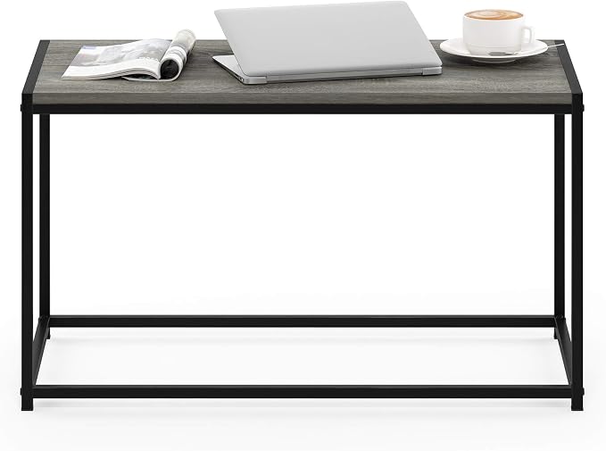 Furinno Camnus Coffee Table, Metal Frame Grey Coffee Table, Rectangular Wide Side Table, Easy Assembly, for Living Room, Bedroom, Home Office, Grey Oak
