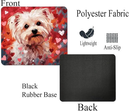 Maltese Mouse Pad Dog with Red Hearts Pattern Non-Slip Rubber Mouse Pad Puppy in Love Mouse Pad for Home Office Work Desk Computer Desktop Laptop for Dog Lovers