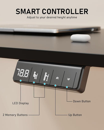 40" Electric Standing Desk Adjustable Height, Sit Stand up Desk for Home Office & Computer Workstation, 2 Memory Height Settings, Splice Board, 2 Hooks, Black Frame/Black Top