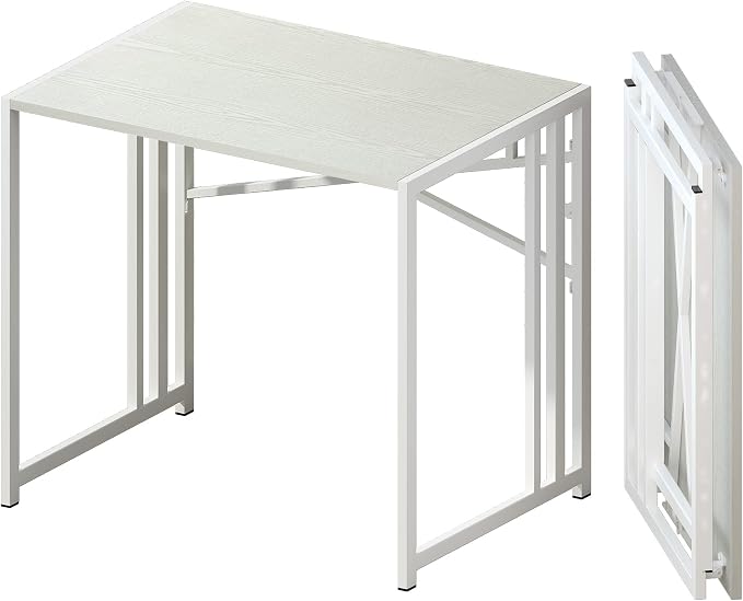 Lutown-Teen Small Folding Desk 32 inch, No Assembly Required Small Office Desk, Writing Gaming Computer Camping Desk, White