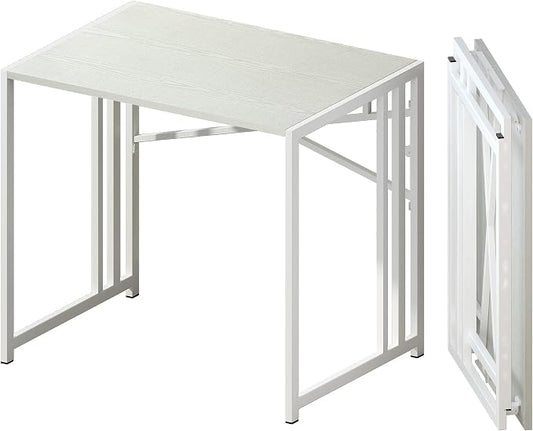 Lutown-Teen Small Folding Desk 32 inch, No Assembly Required Small Office Desk, Writing Gaming Computer Camping Desk, White