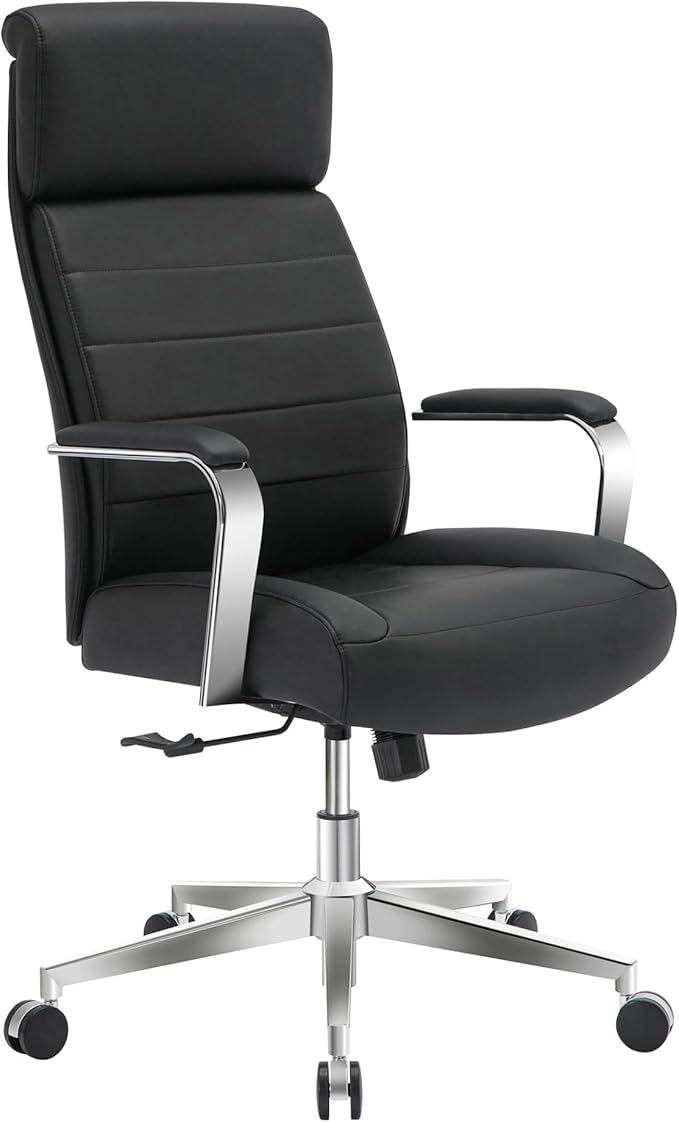 Realspace® Modern Comfort Modee Vegan Leather High-Back Executive Office Chair, Black/Chrome, BIFMA Compliant